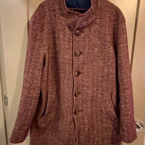 State and Liberty Men's Open Button Overcoat - Maroon Herringbone (2XL)